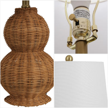 Millie 23" Modern Coastal Woven Rattan Gourd LED Table Lamp, Set of 2
